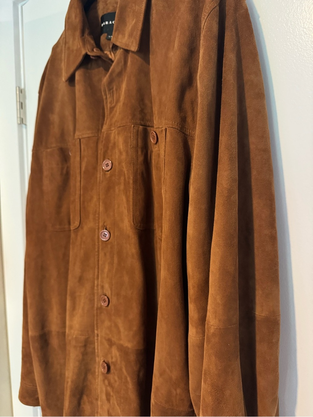 Baracuta Genuine Suede Leather Overshirt Shacket Cognac Brown - Size Large - Picture 5 of 10